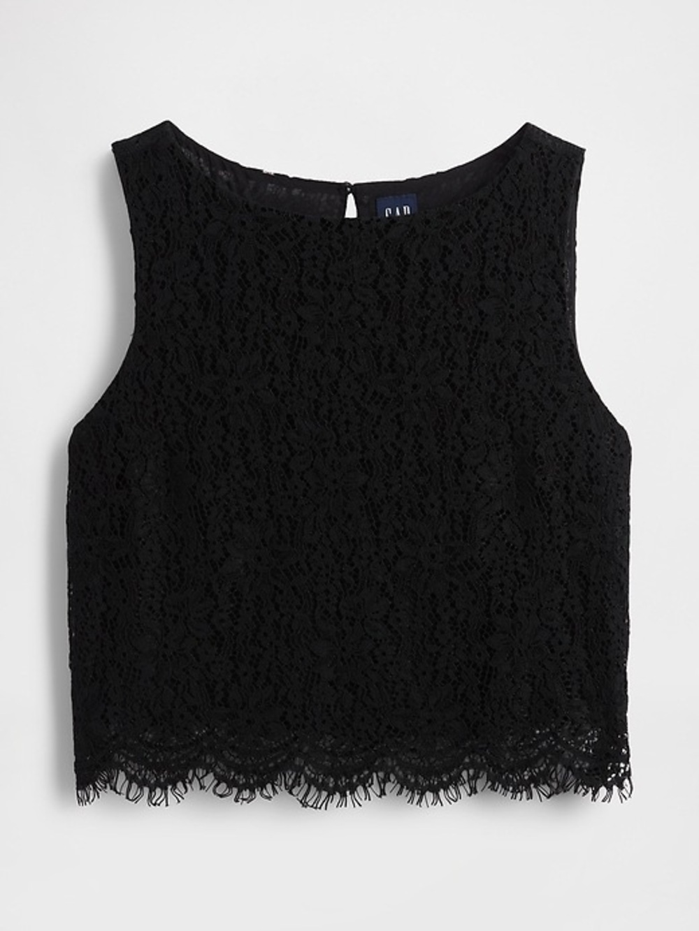 NWT - GAP - Lace Boatneck Crop Shell top in Black. keyhole back. XL
